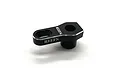 A black anodized aluminium Reefs RC micro servo horn with a 25T spline mount, featuring laser-etched branding on a white background.
