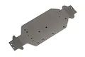 A grey aluminium main chassis plate for a 1/20 scale RC car, featuring multiple pre-drilled mounting holes.