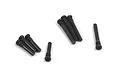 A set of eight black metal hinge pins for RC vehicles, arranged in small groups on a white background.