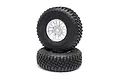 Two Losi RC wheels with black BFGoodrich Mud-Terrain T/A KM3 tyres mounted on silver multi-spoke rims, stacked vertically against a white background.