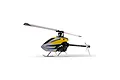 A studio shot of the Blade Revolution 235 CP RC helicopter, featuring a yellow, white, and blue canopy with black accents on a white background.