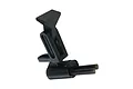 A black 1/10 scale dual muffler accessory for RC cars, featuring a mounting bracket and two exhaust pipes.