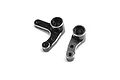 A pair of black anodized aluminium bell crank steering arms for an RC car, shown on a white background.