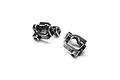 A pair of black anodized aluminium caster blocks for an RC car, marked L0 and R0, shown against a white background.