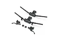 A set of black plastic RC motorcycle handlebar components including two main handlebar assemblies, two brake levers, and two small washers on a white background.