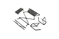 A set of black plastic RC car roll cage and body mount components from Losi, laid out on a white background.