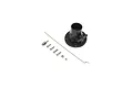 Pro Boat jet nozzle spare part kit including a black plastic nozzle, metal linkage rod, screws, and nuts on a white background.
