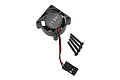 ARRMA 25x10mm BLX85 cooling fan with red and black wires, a connector, and four mounting screws on a white background.
