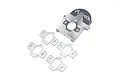 A silver Axial aluminium transmission motor plate with four accompanying gear mesh adjustment plates on a white background.