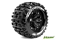 A single Louise 3.8 inch MT-Pioneer monster truck tyre pre-glued to a black multi-spoke rim, viewed from a three-quarter angle.