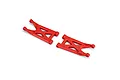 A pair of red Pro-Line Bash Armor rear suspension arms for RC vehicles, shown from an elevated angle on a white background.