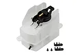 Team Associated 150cc RC fuel tank with a black spring-loaded cap, fuel nipple, and included mounting hardware on a white background.