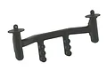 A black RPM adjustable rear body mount for an RC car, featuring two vertical posts and two mounting tabs with multiple adjustment holes.