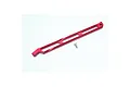 A red anodized aluminium GPM Racing centre rear chassis brace with a single flat-head screw on a white background.