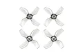 Four transparent grey 4-blade propellers for micro drones arranged in a square grid on a white background.