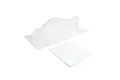 A clear, unpainted Kyosho 1/8 scale MP10e TK12 RC buggy body shell with a rectangular decal sheet on a white background.