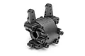 A black plastic Maverick gearbox housing component for an RC car, shown from a side angle against a white background.