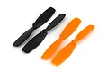 Two black and two orange replacement propellers for a Walkera QR Ladybird drone on a white background.