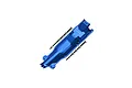 A blue anodized aluminium centre skid plate for an RC car by GPM Racing, shown with mounting screws on a white background.