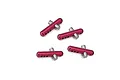 Four red anodized aluminium and stainless steel RC body posts arranged on a white background.