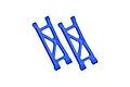 A pair of blue anodized aluminium rear lower suspension arms for an RC car, featuring a triangular cut-out design and GPM branding.
