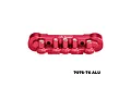 A red anodized aluminium front lower suspension mount by GPM Racing, featuring multiple screw holes and the GPM Racing logo.