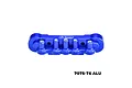A blue anodized aluminium front lower suspension mount for RC cars by GPM Racing, featuring multiple threaded mounting points.