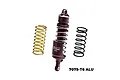 GPM Racing titanium-coloured aluminium rear shock absorber with two additional springs, one gold and one black, on a white background.