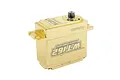 Power HD WT162 standard brushless servo with a gold-coloured brass case and steel output gear, shown against a white background.