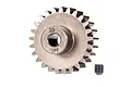 A Traxxas 25T 1Mod metal pinion gear with a small grub screw, isolated on a white background.