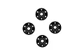Four black Traxxas aluminium pro scale wheel washers arranged in a diamond pattern against a white background.