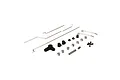 Losi DBXL radio tray linkage set including metal rods, plastic servo horn, collars, springs, and small screws.
