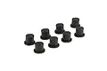 A set of eight black plastic hinge pin brace inserts for a Losi DBXL RC car, arranged on a white background.