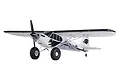 FMS PA-18 Super Cub RC plane in white with black eagle graphics and large tundra tires on a white background.