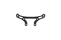 A Factory Team carbon fibre bumper brace for RC vehicles, featuring a curved design with multiple mounting holes and a woven carbon pattern.