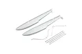 E-Flite float set for RC planes including two white foam floats and metal mounting struts on a white background.