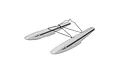 A pair of white foam HobbyZone RC plane floats connected by black wire struts against a white background.