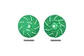 Two green aluminium GPM brake disc wheel hex adapters with +2mm offset, shown from front and back views with two metal pins.