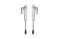 Two silver aluminium RC shock absorbers with piggyback reservoirs, featuring black rod ends, isolated on a white background.