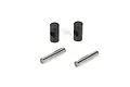 Two black cylindrical CV joint barrels and two silver metal pins for Losi RC vehicles.