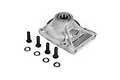 Losi clutch housing mount with pre-installed bearing, four black screws, and four washers on a white background.