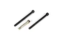Two long black socket head screws and one shorter silver socket head screw on a white background.