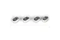 Four silver metal side cage nut inserts for Losi RC vehicles arranged in a row on a white background.