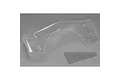 An unpainted clear polycarbonate right rear fender body shell for a Losi 5IVE-T RC truck, shown with a small separate flat panel.