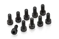 Ten black metal cap head screws arranged on a white background.