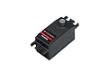 Futaba S-CD400 low profile digital servo with a black plastic case and metal output gear, shown from a high-angle perspective.