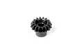 A black steel 16-tooth bevel drive gear for RC cars, shown from a top-down angle against a white background.