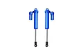 Two GPM Racing blue aluminium piggyback RC shock absorbers shown against a white background.