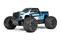 ARRMA Granite 223S blue and white RC monster truck, 1/10 scale, studio shot on white background.