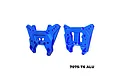 Two blue anodized aluminium RC shock towers from GPM Racing, shown from front and back angles against a white background.